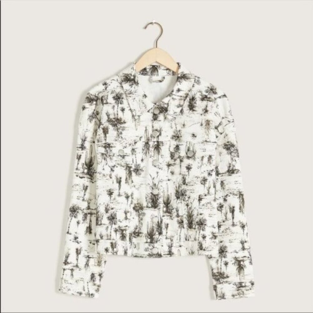 Addition Elle Women All Over Printed Cropped Boyfriend Jean Jacket Plus Size X